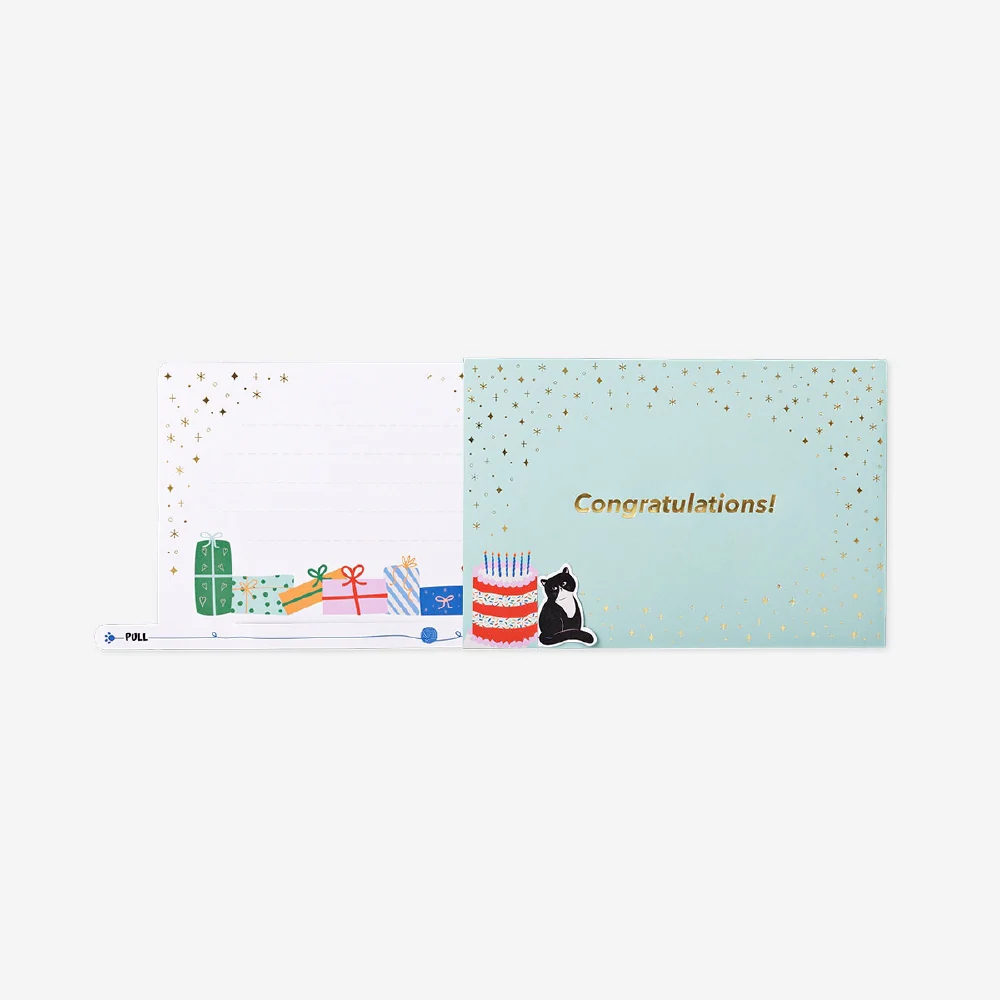 Birthday card - Cat with presents and pull out feature - Image 2