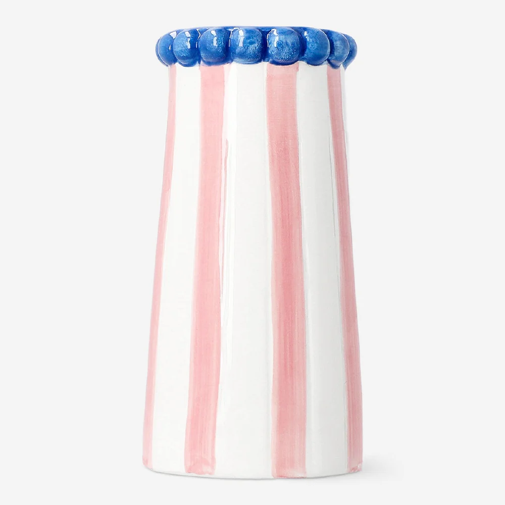 Ceramic vase with pink stripes - 15 cm - Image 2