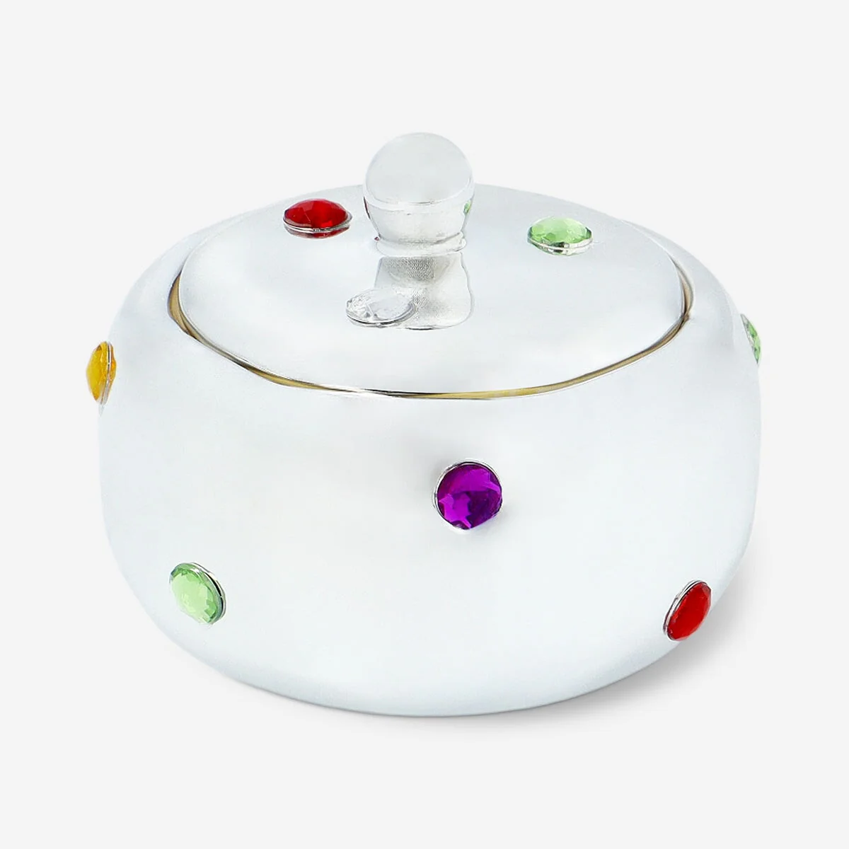 Decorative silver ceramic jar with gemstones - Image 2