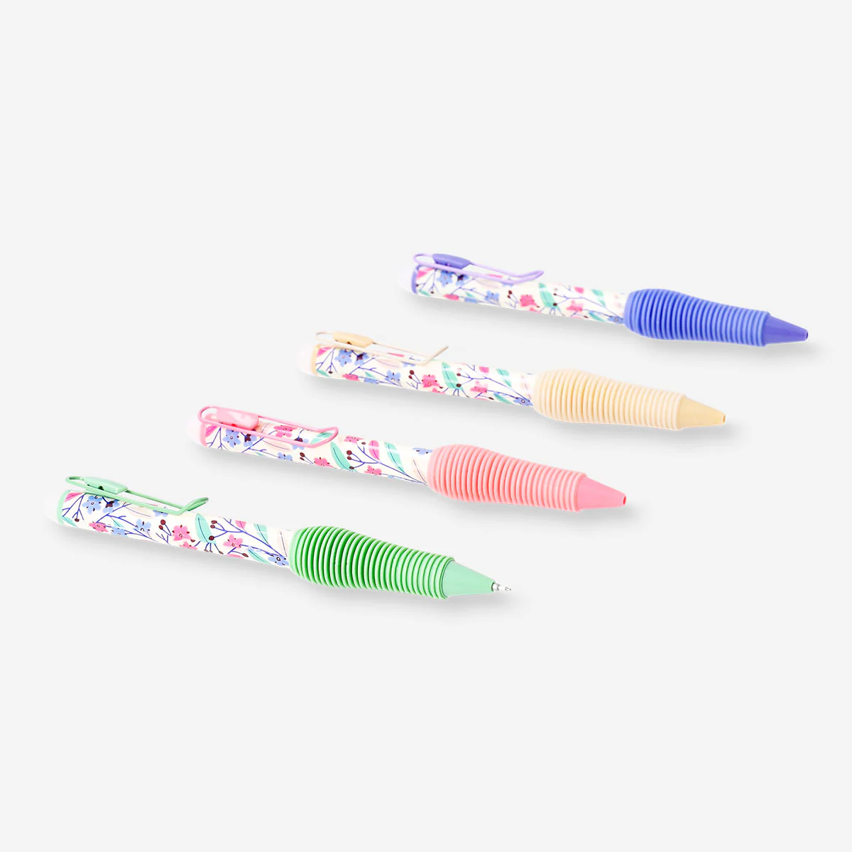 Erasable ballpoint pens with clips and floral design - 4 pcs - Image 2