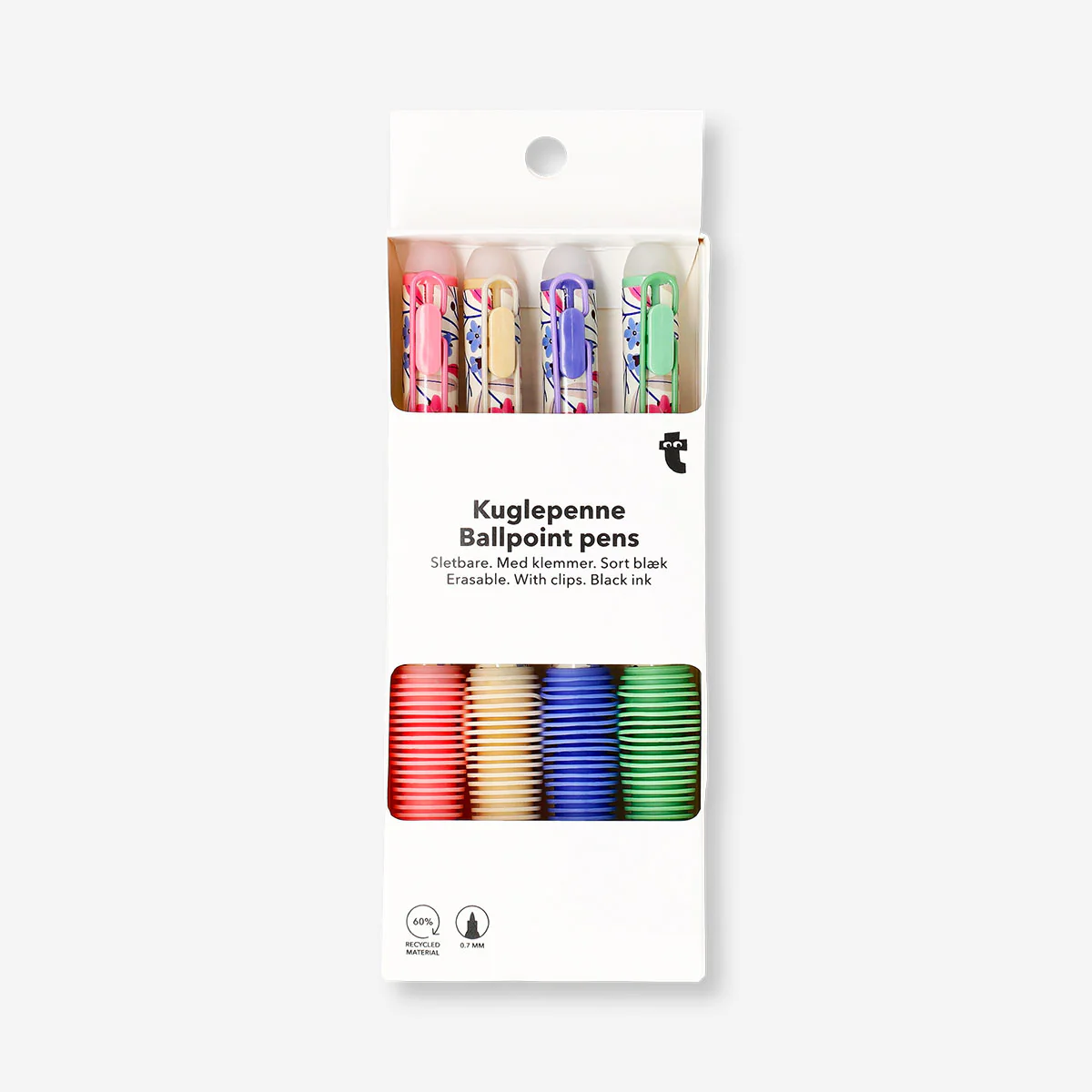 Erasable ballpoint pens with clips and floral design - 4 pcs - Image 3