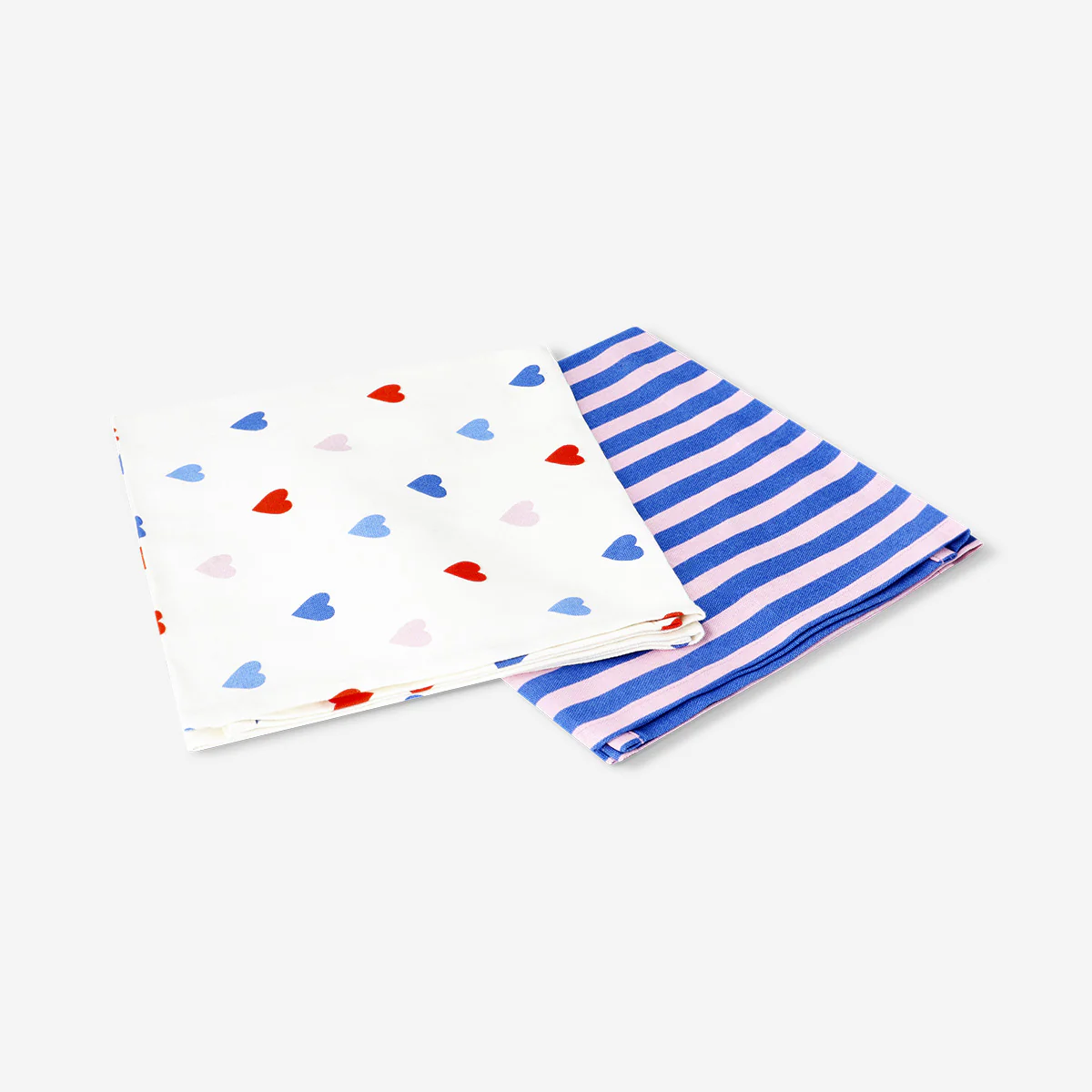 Fabric tea towels with stripes and hearts - 2 pcs - Image 2