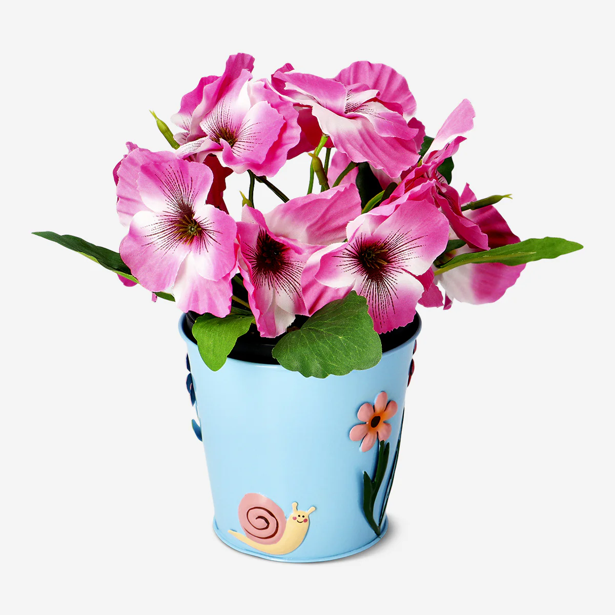 Floral metal plant pot with snail - 11 cm - Image 3