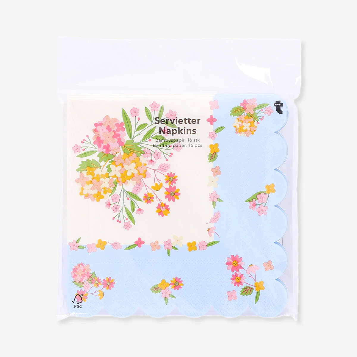 Floral napkins with scalloped edges - 16 pcs