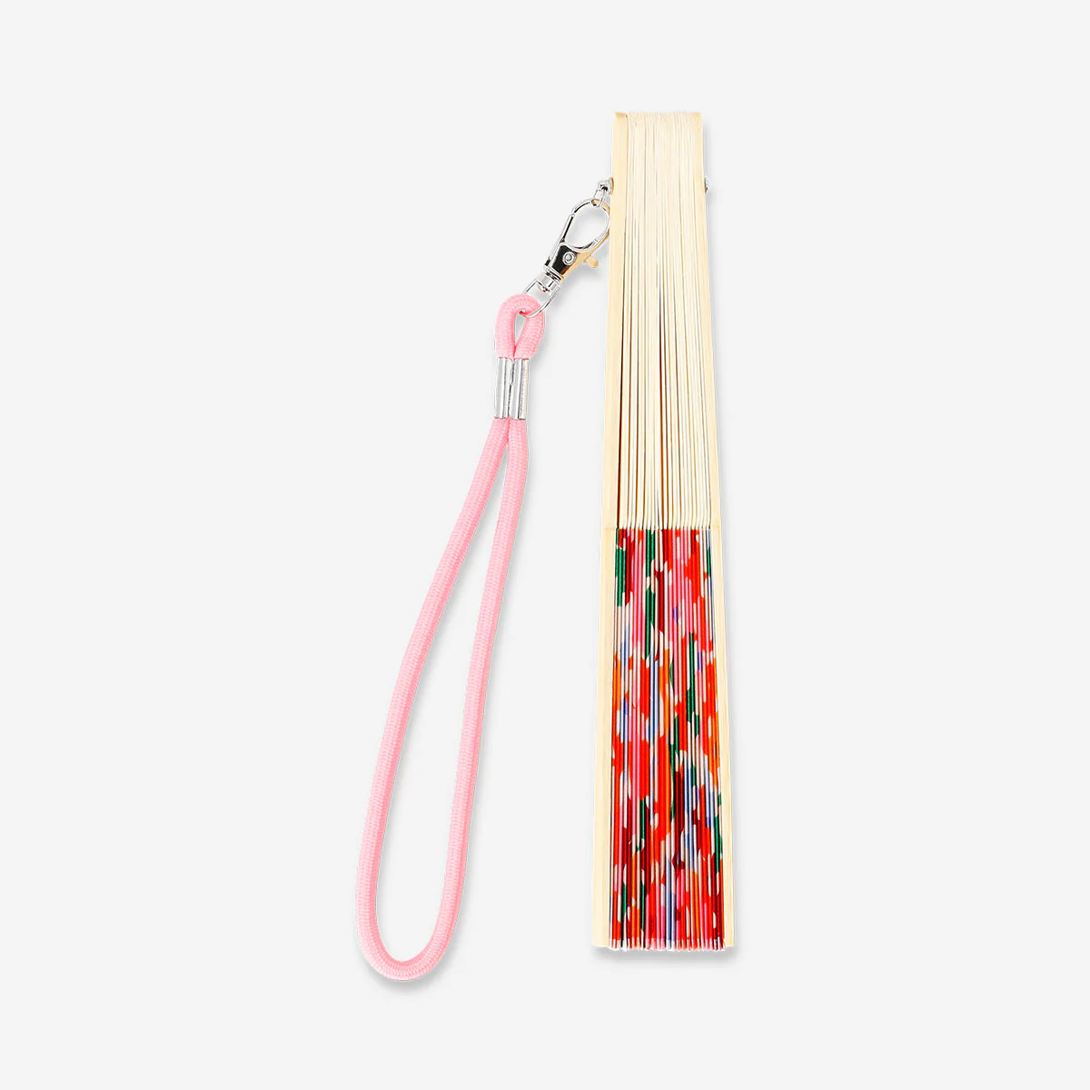 Foldable bamboo fan with strap - Flower print - Image 3