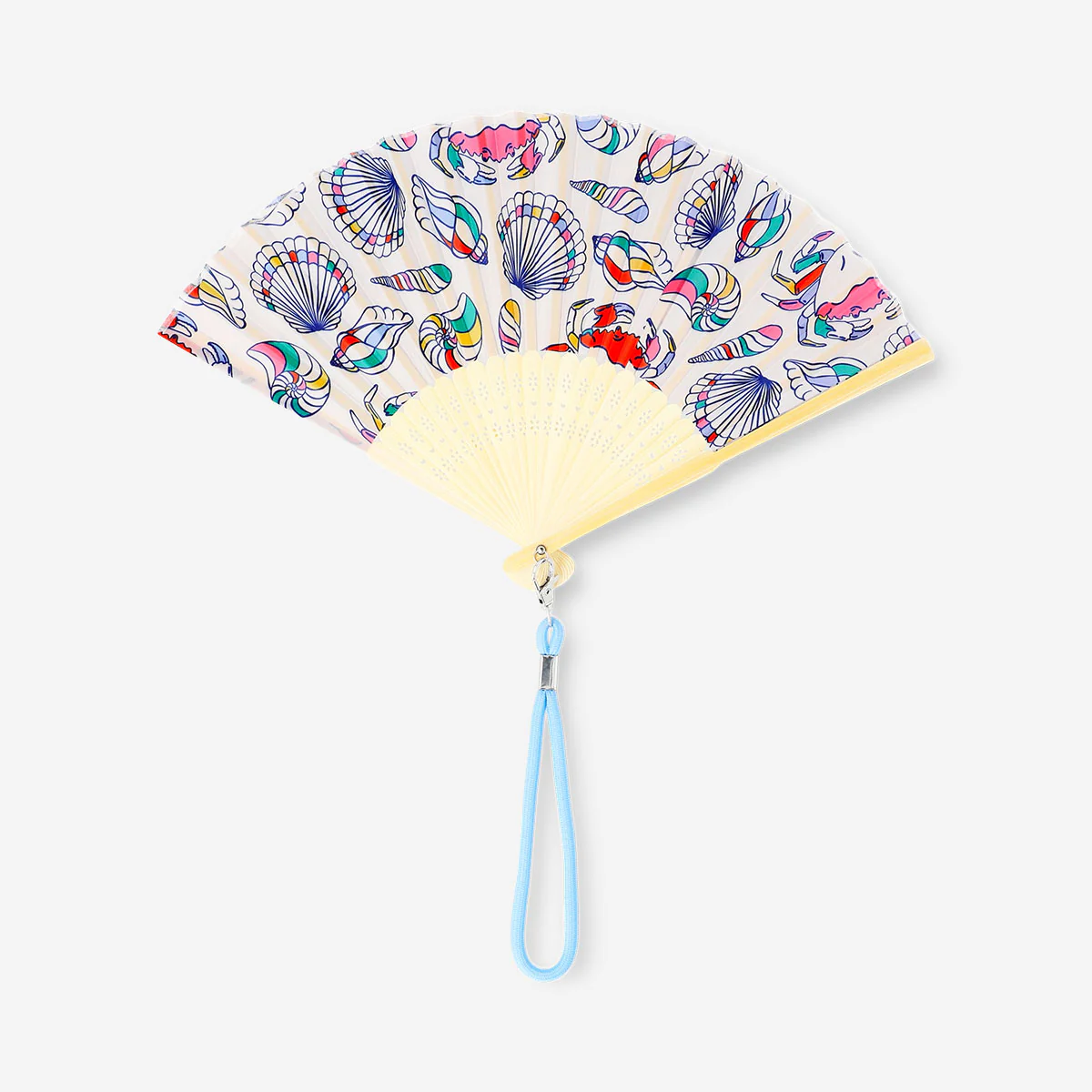 Foldable bamboo fan with strap - Sea theme