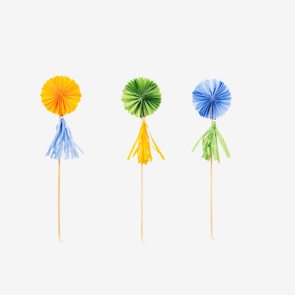 Food picks with paper fans and tassels - 3 pcs - Image 2