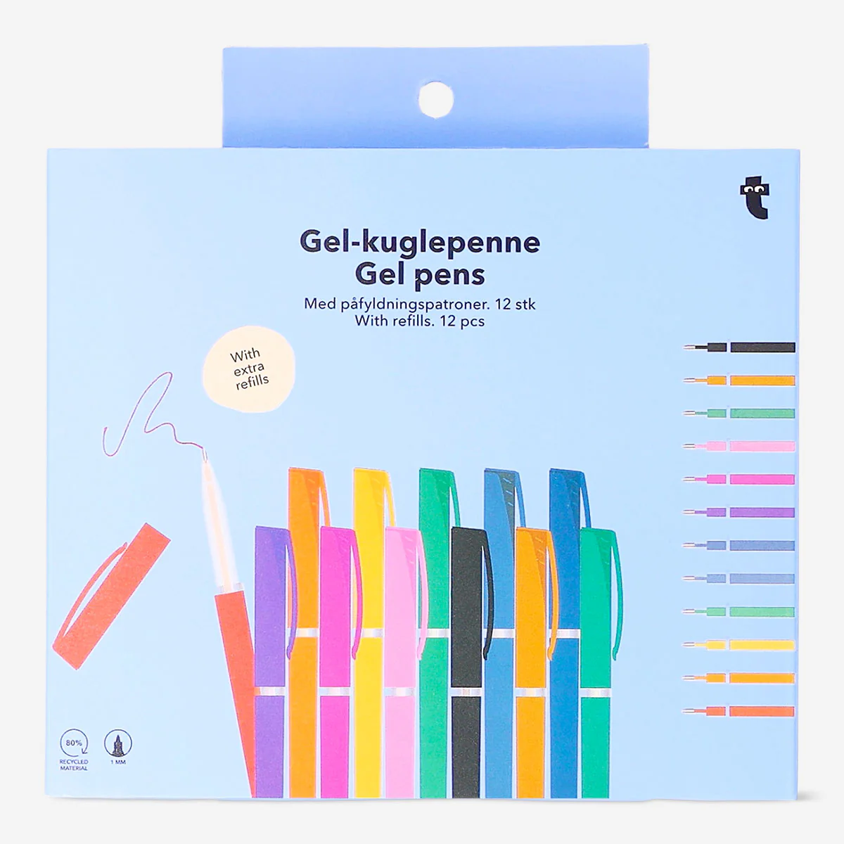 Gel ink pens with refills - 12 pcs