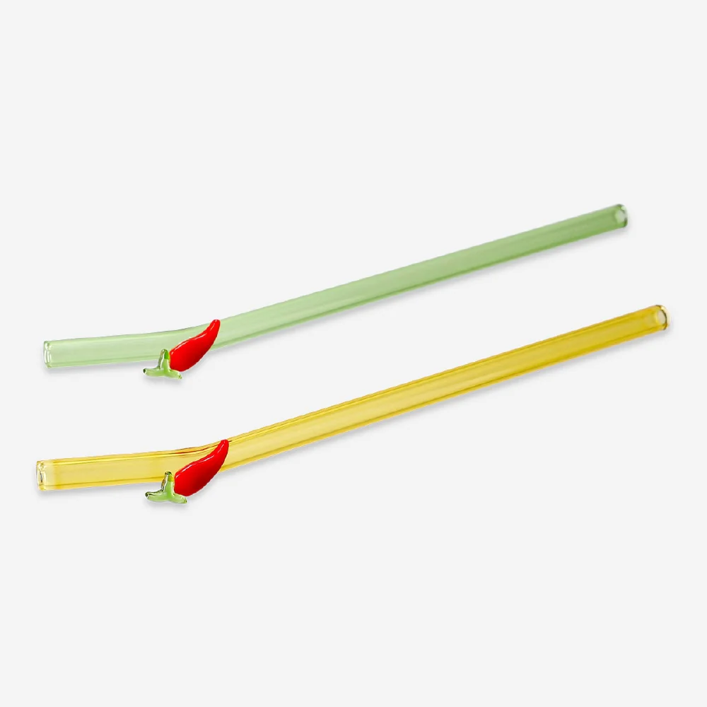 Glass straws with chilli decorations - 2 pcs - Image 3