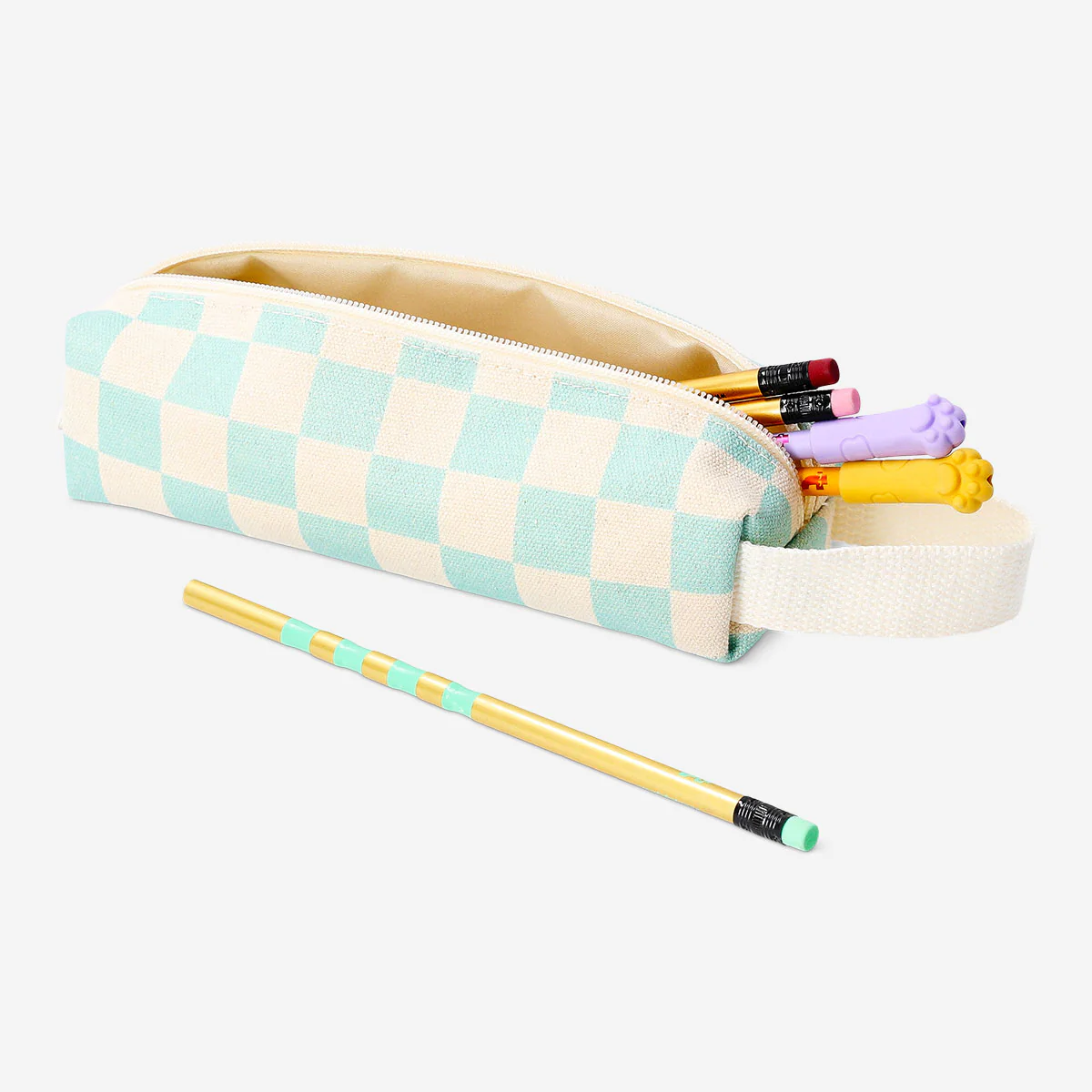 Green chequered pencil case - Image 3