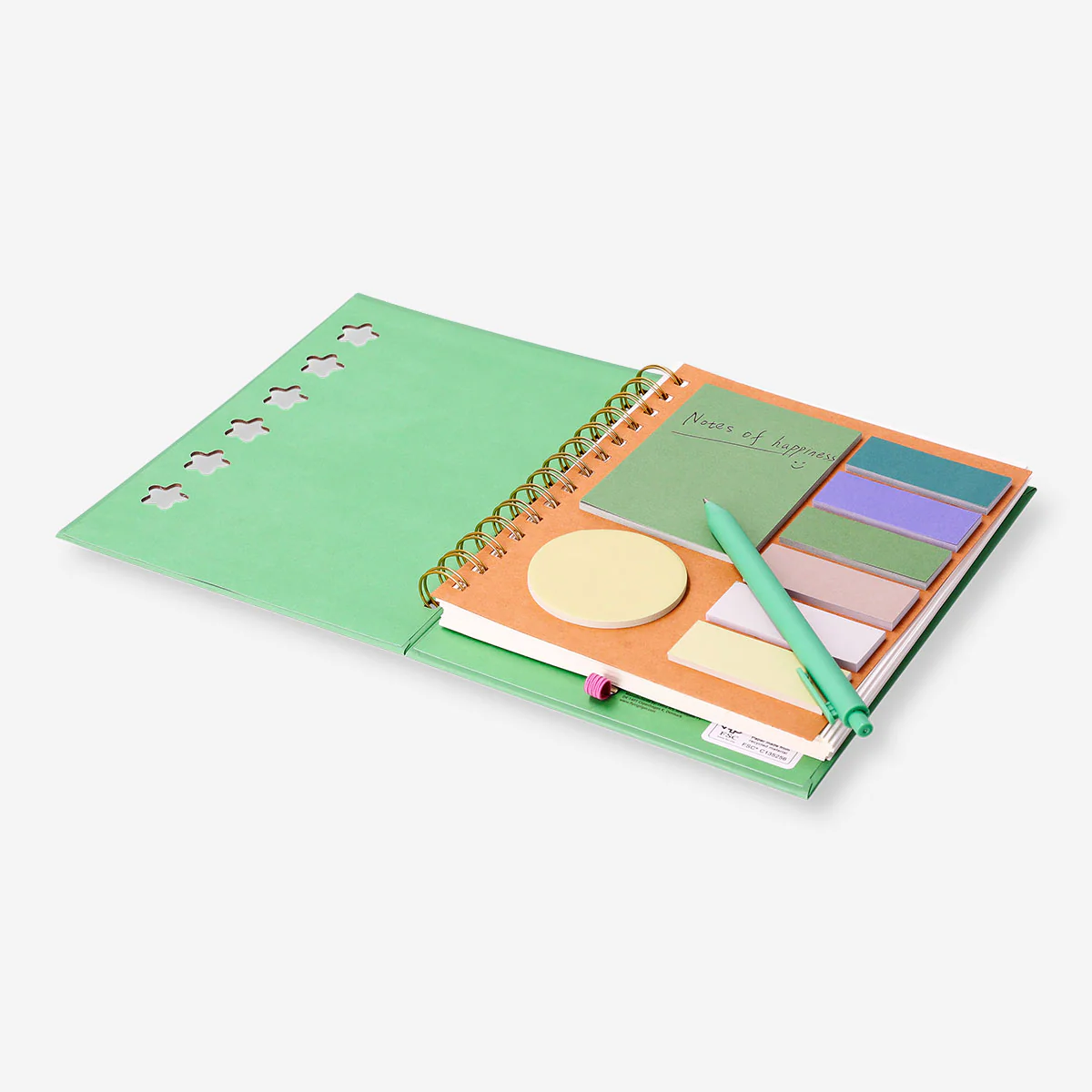 Green notebook with ballpoint pen and memos - Image 3