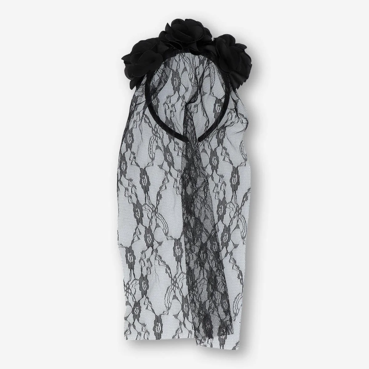Hairband with black flowers and veil - For adults
