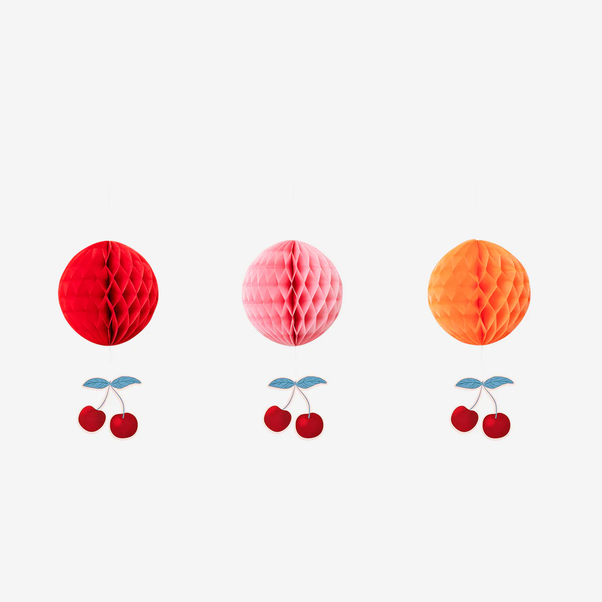 Honeycomb paper cherries - 3 pcs