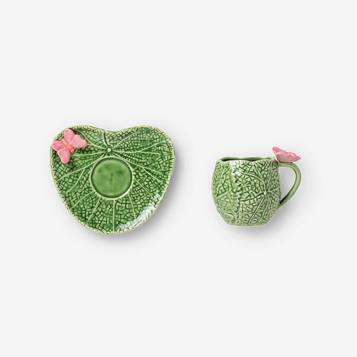 Green leaf mug with saucer and butterfly - 250 ml - Image 2