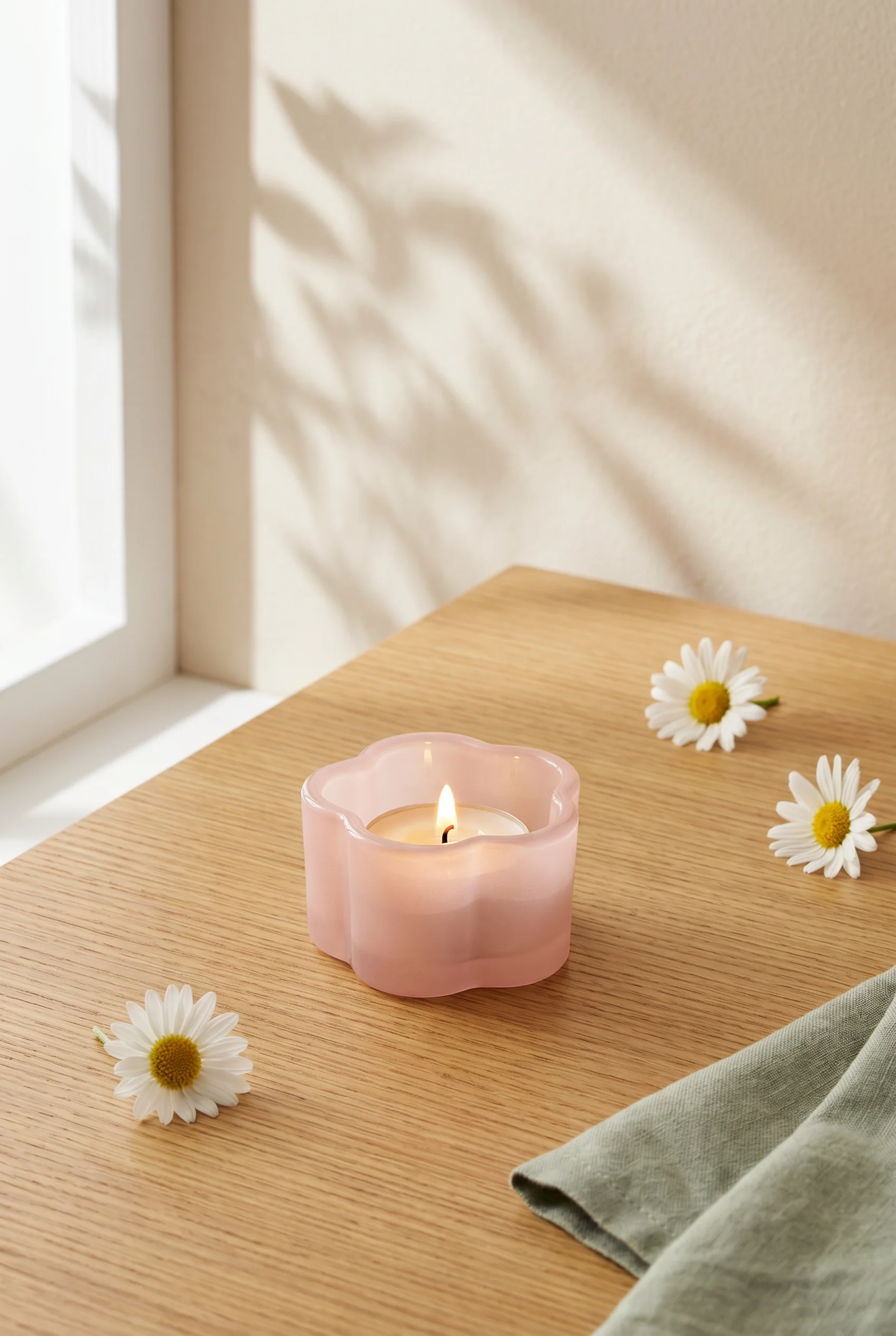 Milky pink glass tealight holder - Image 2