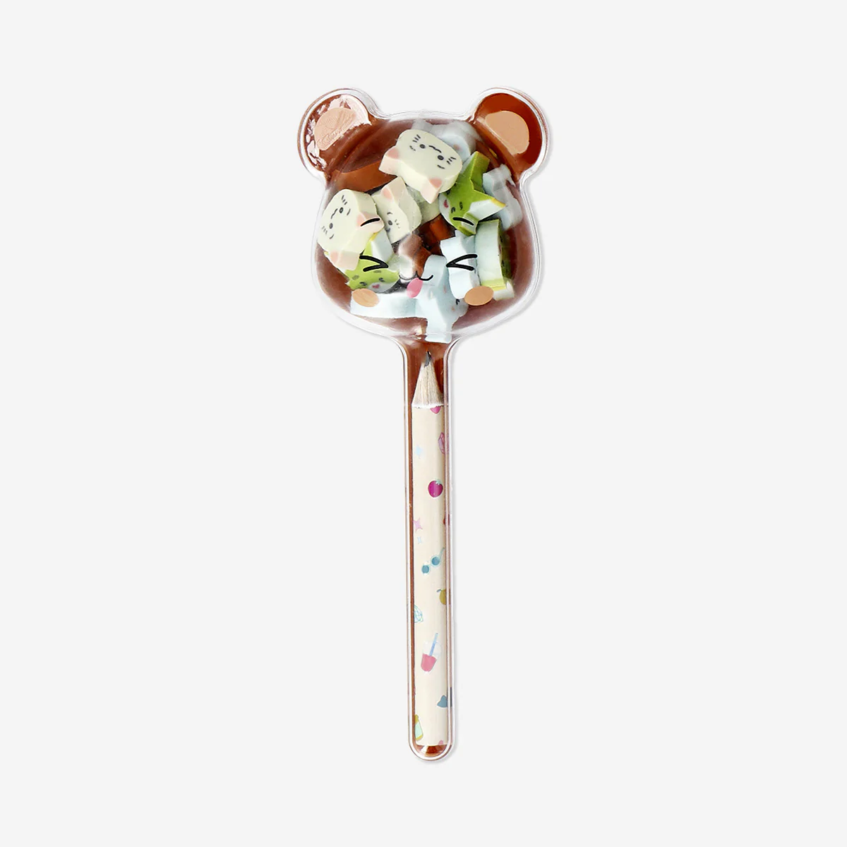 Pencil with mini bear erasers