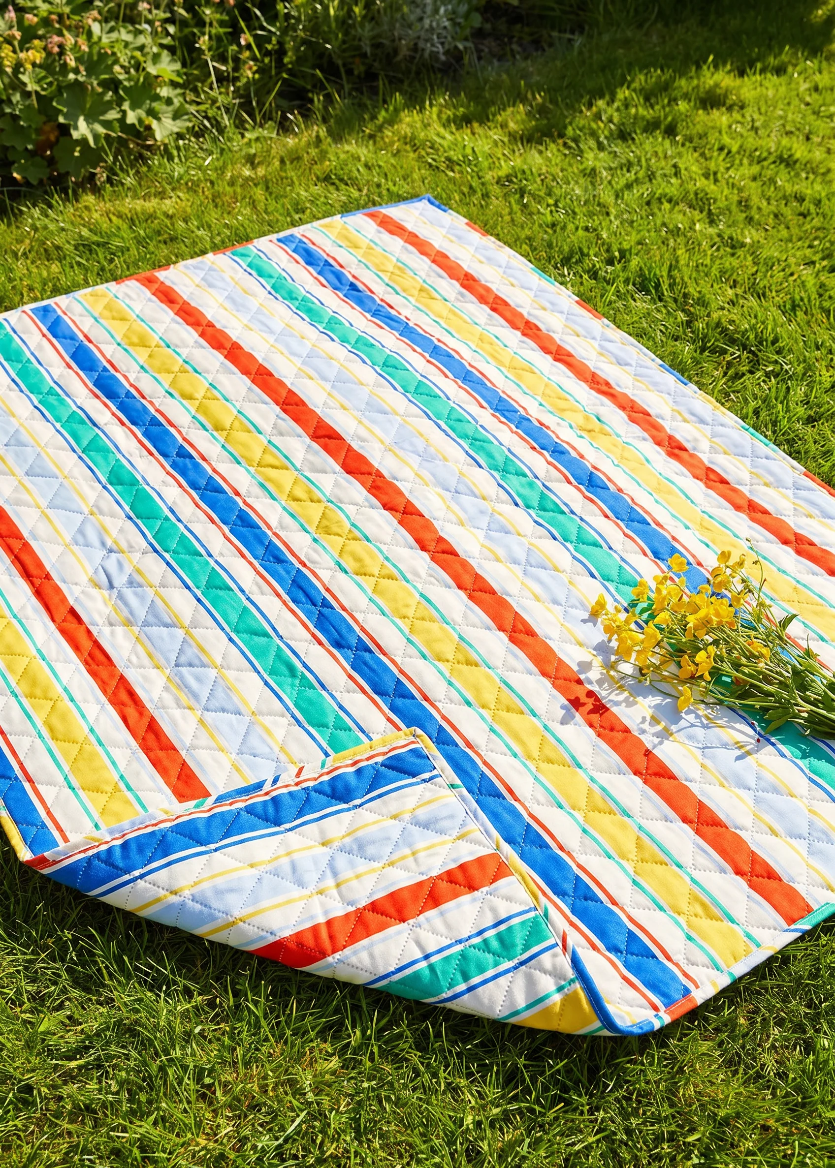 Quilted picnic blanket with stripes - 170x130 cm