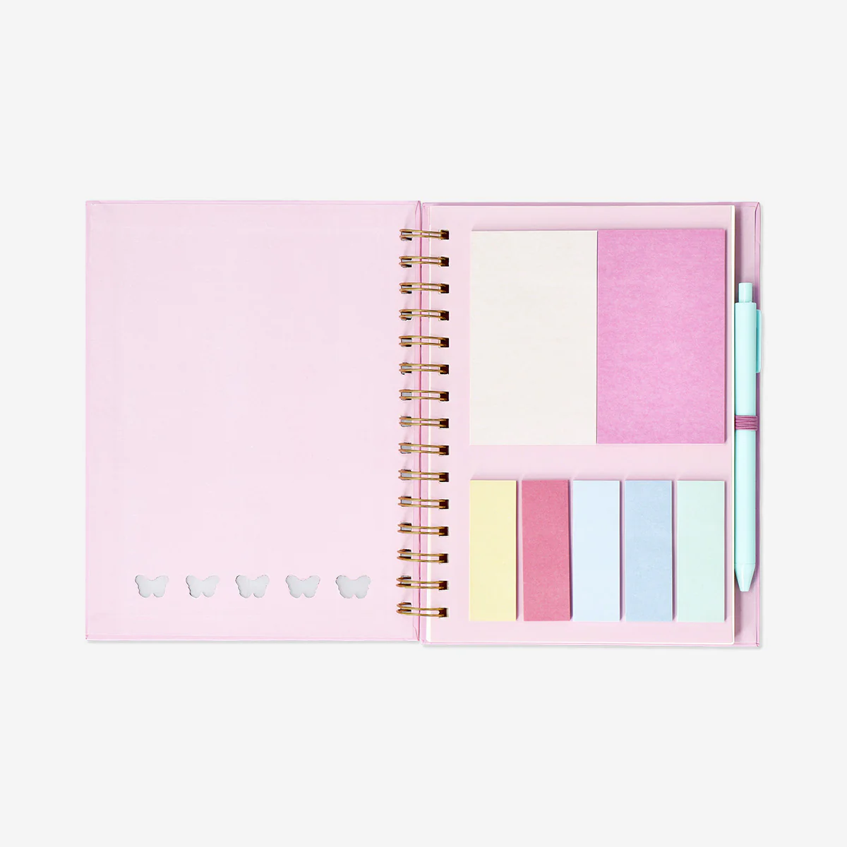 Pink butterfly notebook with pen and sticky memos - Image 2
