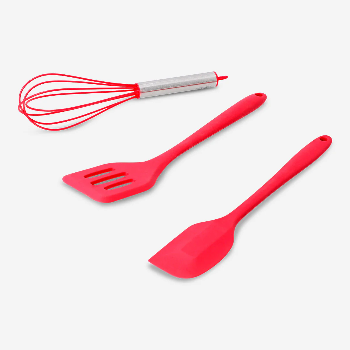 Red kitchen utensils - 3 pcs Scraper and Spatula: silicone Whisk: Silicone, Stainless steel - Image 2