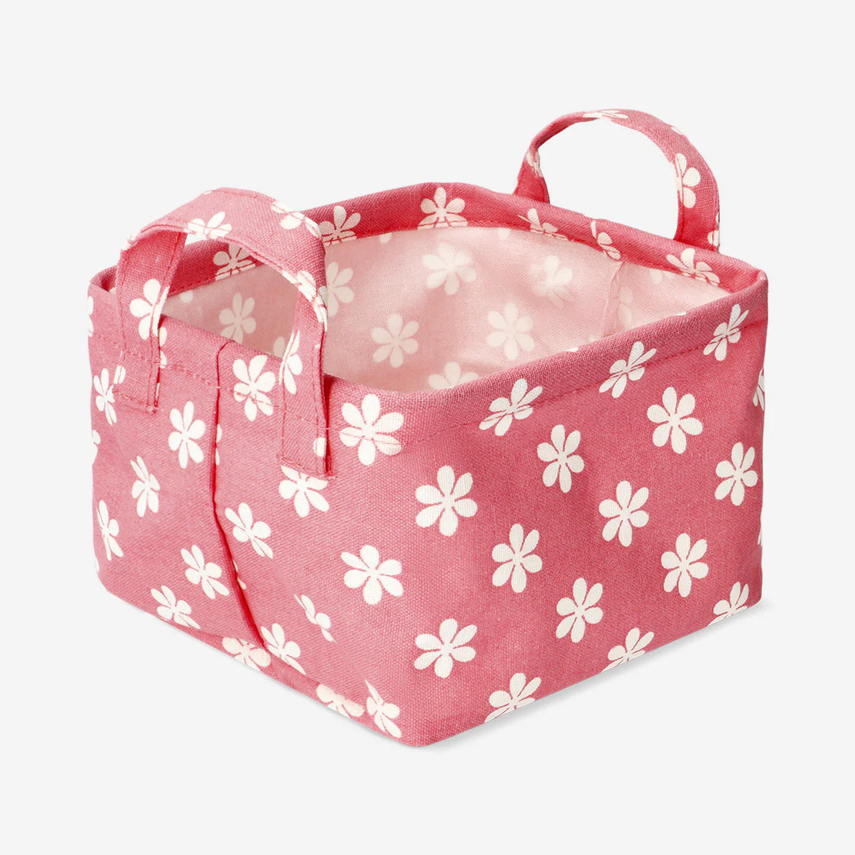 Pink floral textile storage basket - 18 cm - Image 2