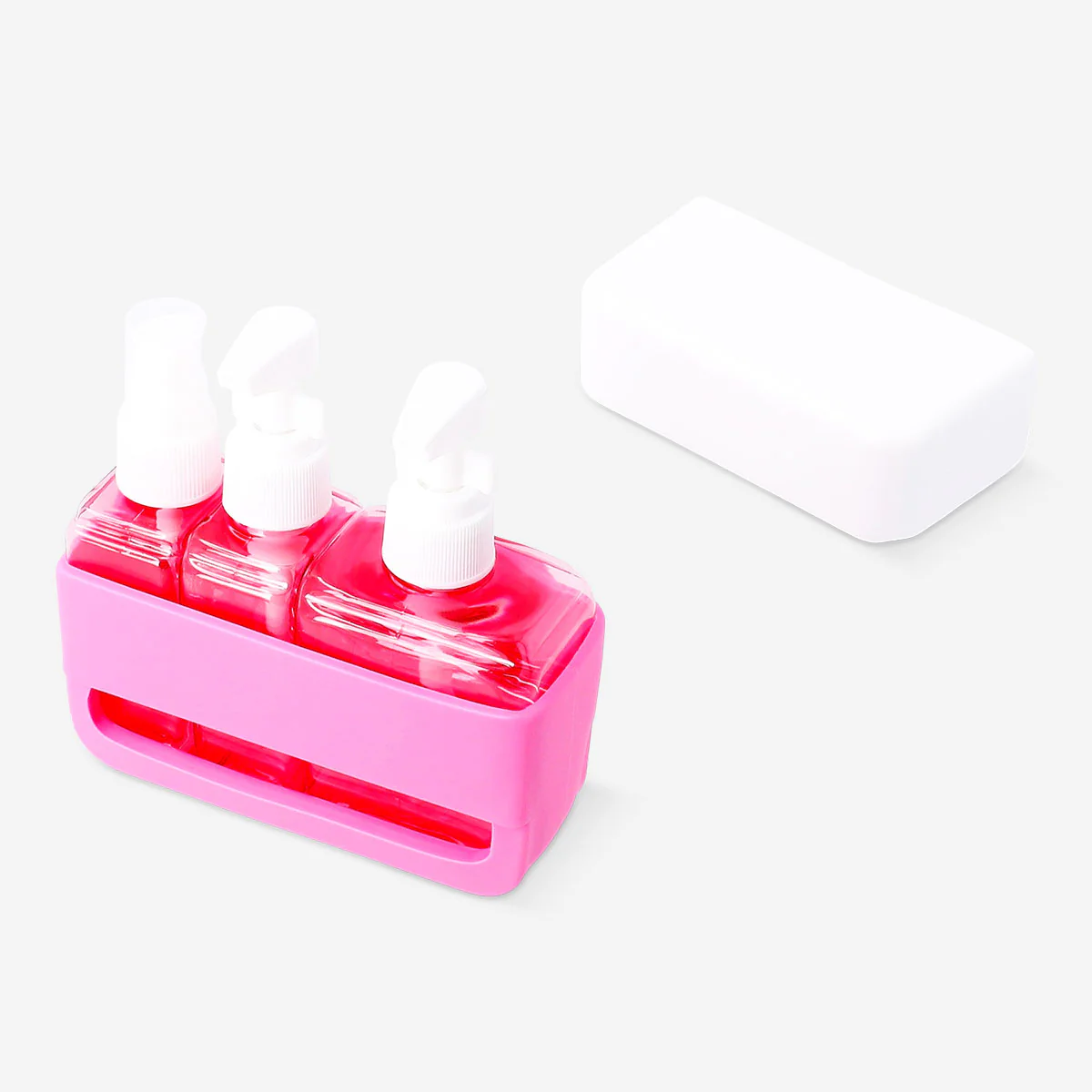 Pink travel set with case and suction cups - 3 pcs - Image 2