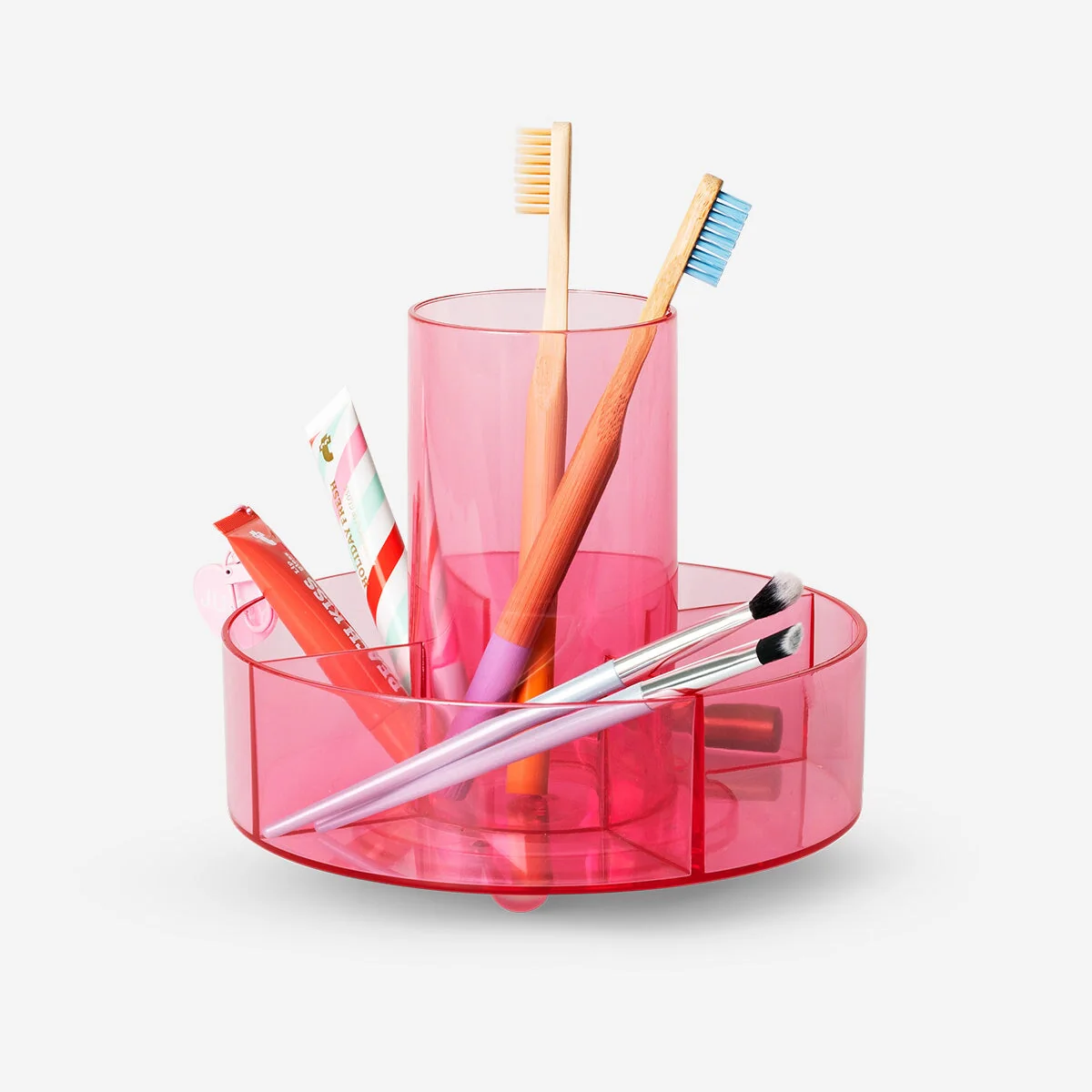 Round plexiglass cosmetics organiser