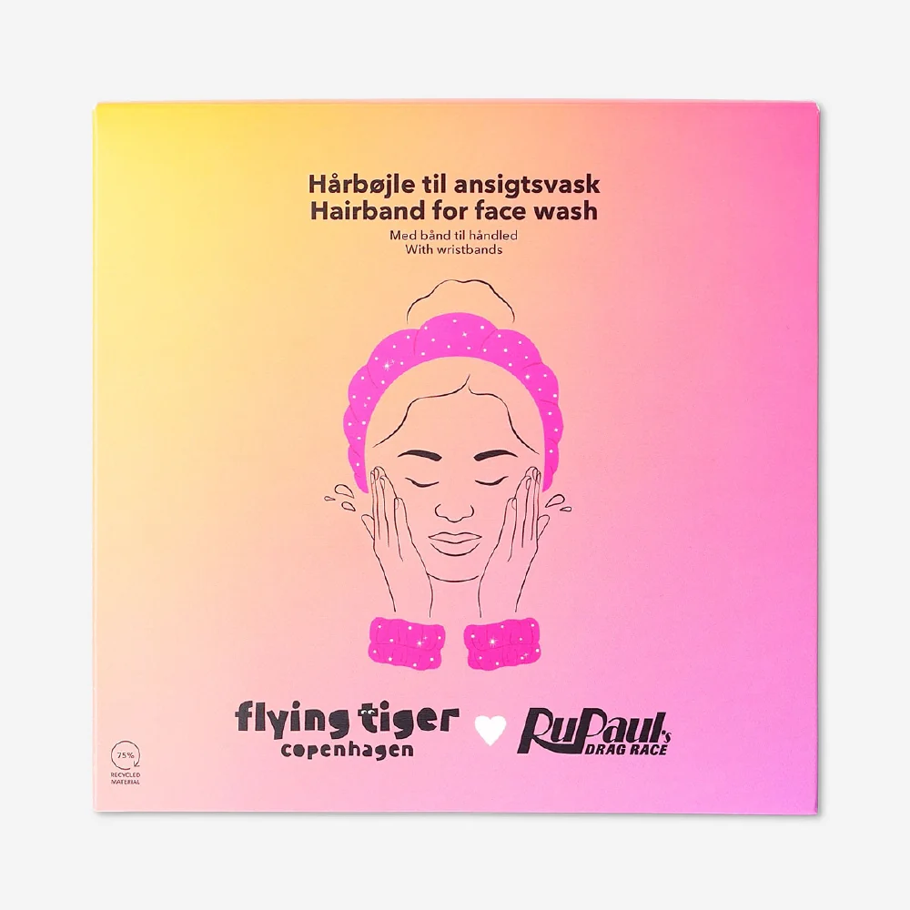 RuPaul's Drag Race x Flying Tiger Copenhagen - Pink hairband for face wash and wristbands - 3 pcs - Image 2