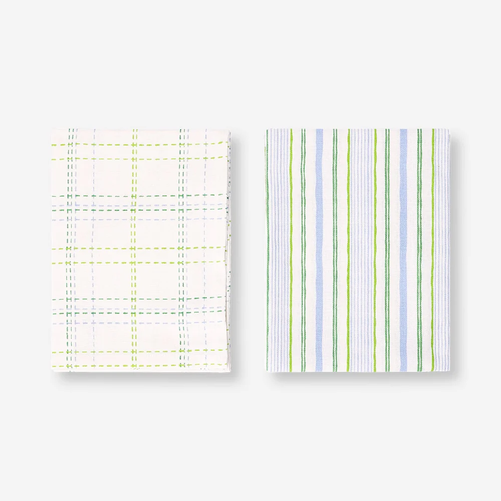Set of tea towels with checks and stripes - 2 pcs - Image 2