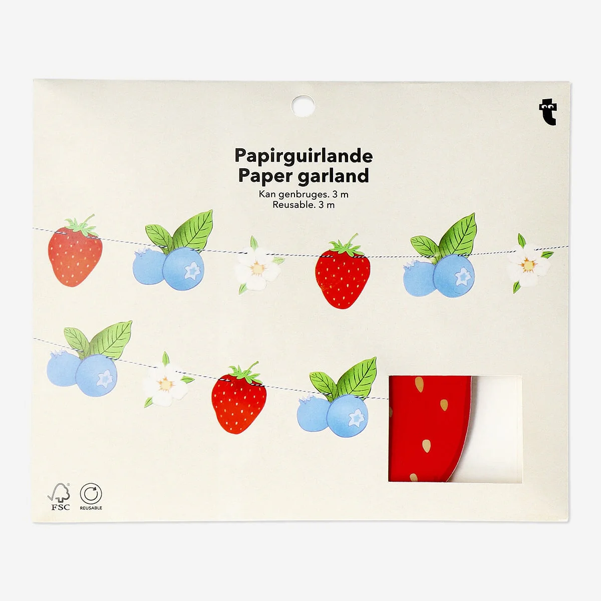 Strawberry paper garland - 300 cm