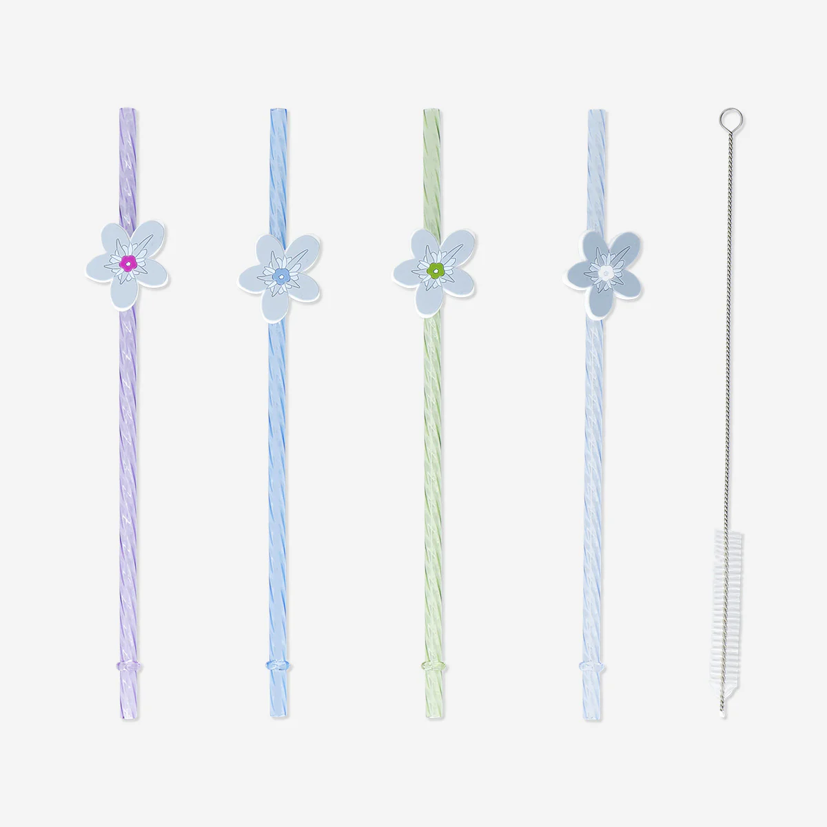 Straws with butterfly and flower charms - 4 pcs