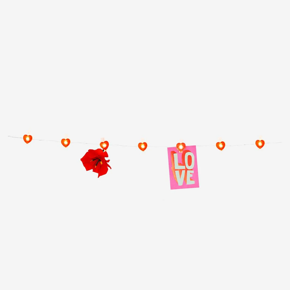 Heart string lights with clips. 230 cm