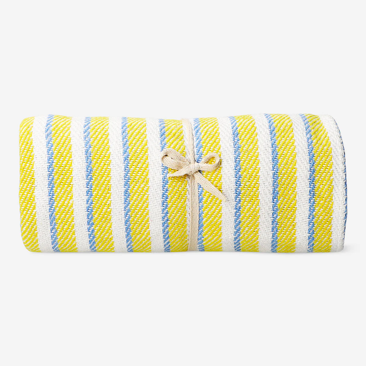Throw blanket with yellow stripes and fringes - 120x170 cm