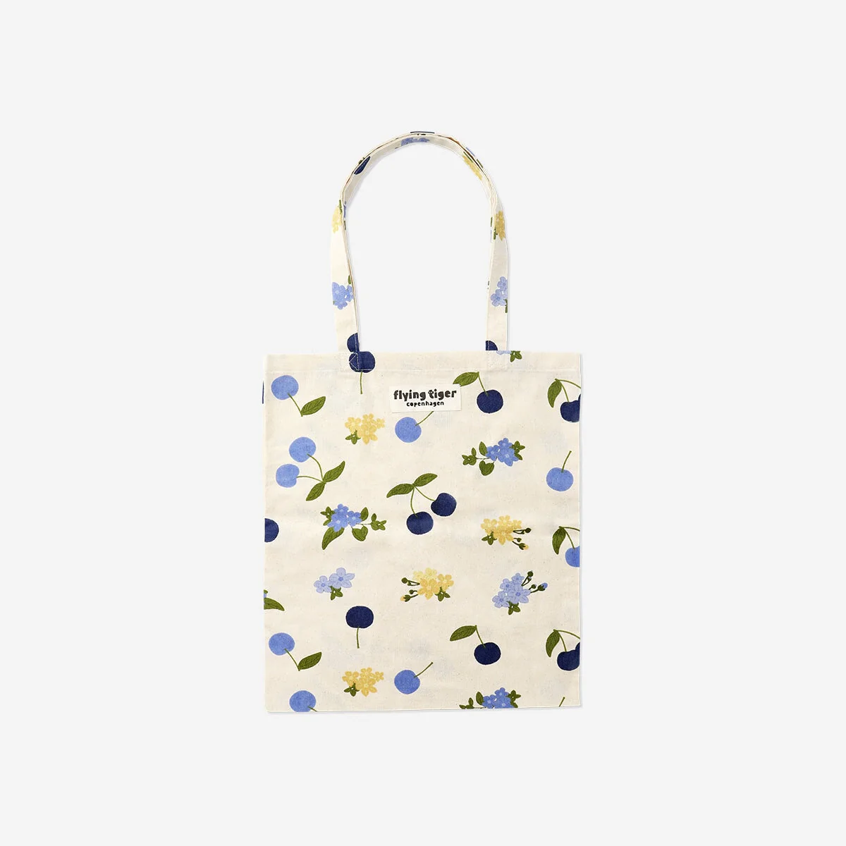 Tote bag with blue cherries
