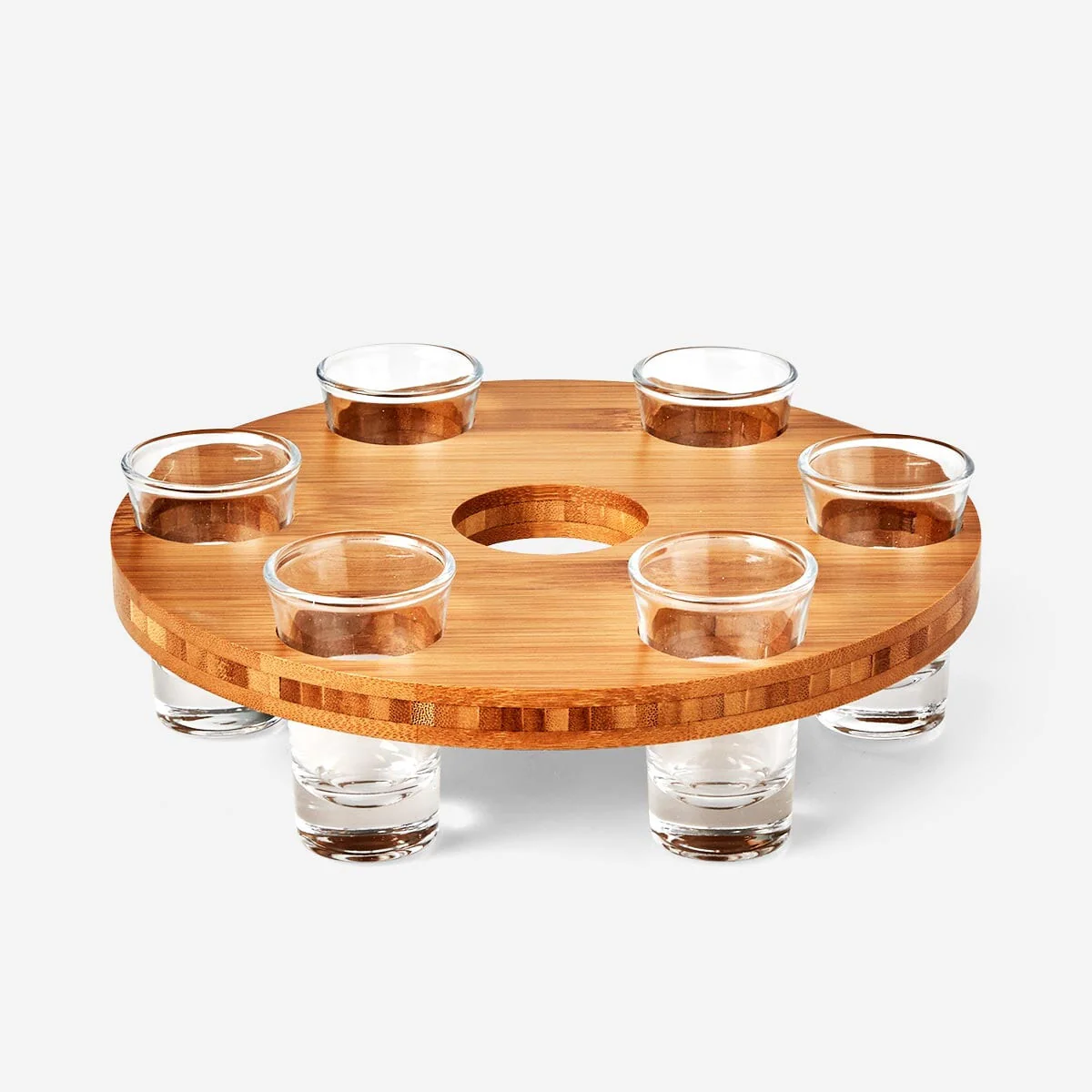 Wooden drink tray with 6 shot glasses - Image 2